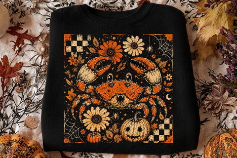 Retro Halloween Crab Pumpkin PNG Design SVG DesignDestine 