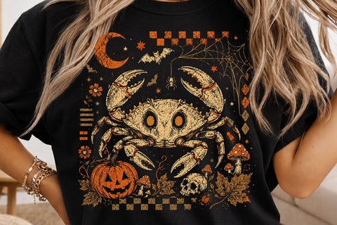 Retro Halloween Crab Pumpkin PNG Design SVG DesignDestine 