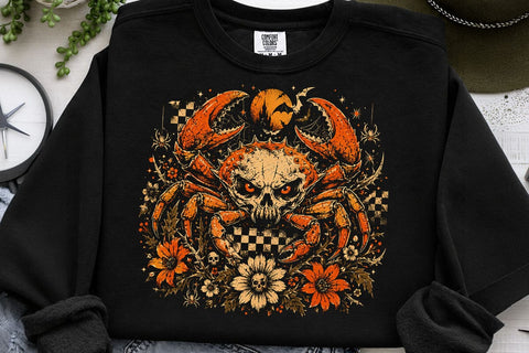 Retro Halloween Crab Pumpkin PNG Design SVG DesignDestine 