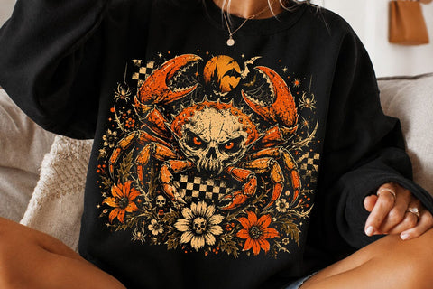 Retro Halloween Crab Pumpkin PNG Design SVG DesignDestine 