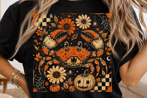 Retro Halloween Crab Pumpkin PNG Design SVG DesignDestine 