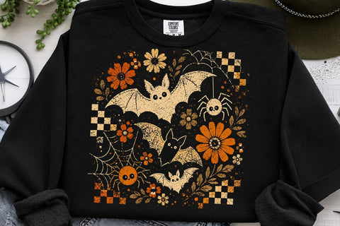 Retro Halloween Floral Bat PNG Design SVG DesignDestine 