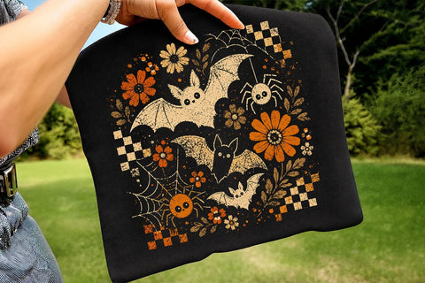 Retro Halloween Floral Bat PNG Design SVG DesignDestine 