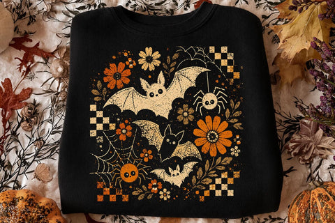 Retro Halloween Floral Bat PNG Design SVG DesignDestine 