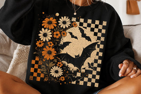 Retro Halloween Floral Bats PNG Design SVG DesignDestine 