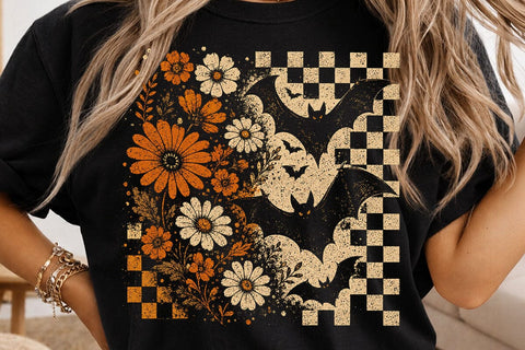 Retro Halloween Floral Bats PNG Design SVG DesignDestine 