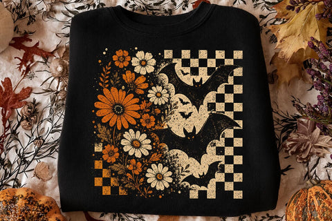 Retro Halloween Floral Bats PNG Design SVG DesignDestine 