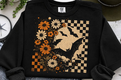 Retro Halloween Floral Bats PNG Design SVG DesignDestine 