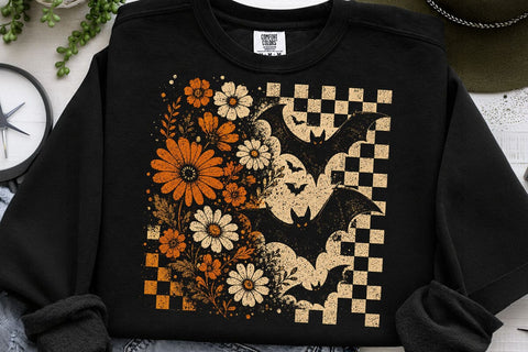 Retro Halloween Floral Bats PNG Design SVG DesignDestine 