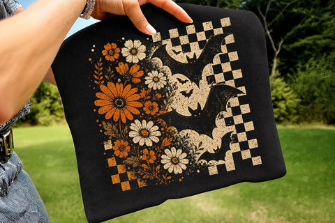 Retro Halloween Floral Bats PNG Design SVG DesignDestine 