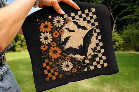 Retro Halloween Floral Bats PNG Design SVG DesignDestine 