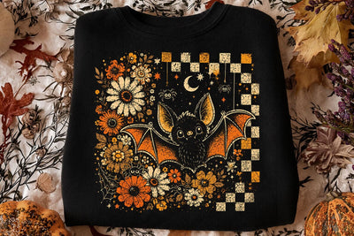 Retro Halloween Floral Cute Bat PNG SVG DesignDestine 
