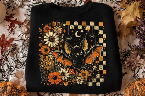 Retro Halloween Floral Cute Bat PNG SVG DesignDestine 