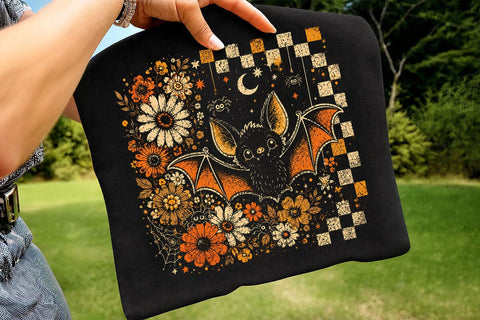 Retro Halloween Floral Cute Bat PNG SVG DesignDestine 
