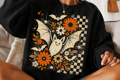 Retro Halloween Floral Cute Bat PNG SVG DesignDestine 