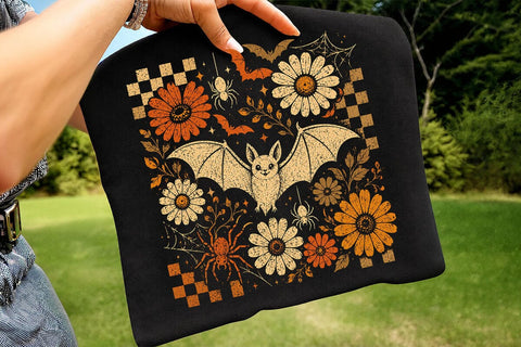 Retro Halloween Floral Cute Bat PNG SVG DesignDestine 