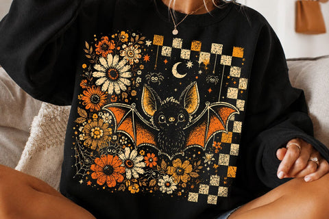 Retro Halloween Floral Cute Bat PNG SVG DesignDestine 