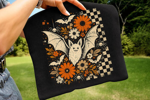 Retro Halloween Floral Cute Bat PNG SVG DesignDestine 