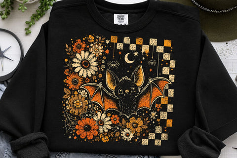 Retro Halloween Floral Cute Bat PNG SVG DesignDestine 