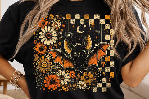 Retro Halloween Floral Cute Bat PNG SVG DesignDestine 