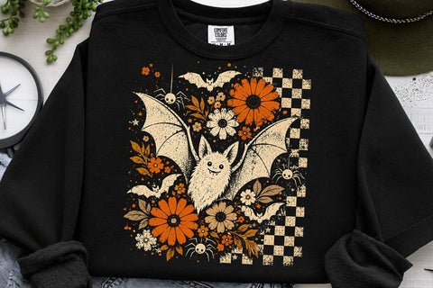 Retro Halloween Floral Cute Bat PNG SVG DesignDestine 