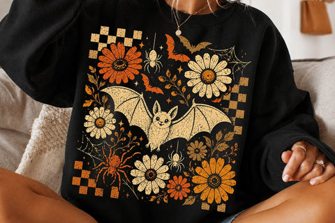 Retro Halloween Floral Cute Bat PNG SVG DesignDestine 