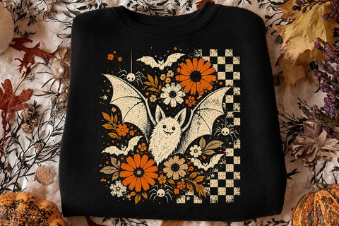Retro Halloween Floral Cute Bat PNG SVG DesignDestine 