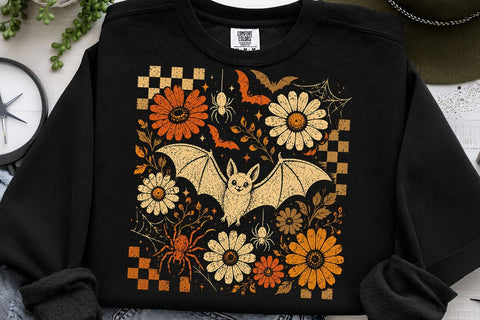 Retro Halloween Floral Cute Bat PNG SVG DesignDestine 