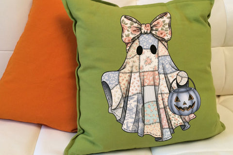 Retro Halloween Floral Ghost Png| Preppy Patchwork Fall Ghost Sublimation Png. Sublimation CosmosFineArt 