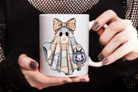 Retro Halloween Floral Ghost Png| Preppy Patchwork Fall Ghost Sublimation Png. Sublimation CosmosFineArt 