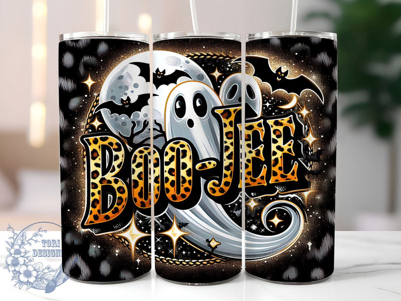 Retro Halloween Ghost 20oz Skinny Tumbler, Leopard Ghost Tumbler Png, Straight & Tapered Tumbler Wrap, Instant Digital Download Sublimation ToriDesigns 