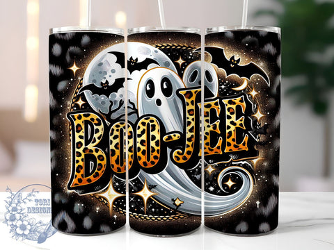 Retro Halloween Ghost 20oz Skinny Tumbler, Leopard Ghost Tumbler Png, Straight & Tapered Tumbler Wrap, Instant Digital Download Sublimation ToriDesigns 