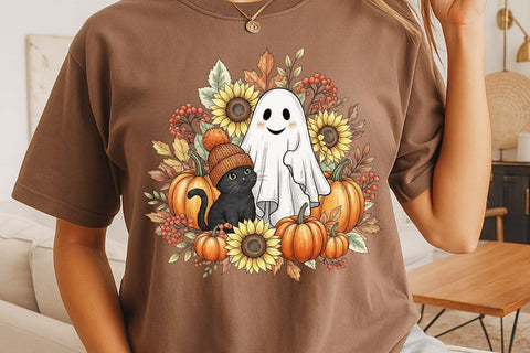 Retro Halloween Ghost And Cat PNG| Preppy Halloween Sublimation Png. Sublimation CosmosFineArt 