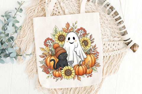 Retro Halloween Ghost And Cat PNG| Preppy Halloween Sublimation Png. Sublimation CosmosFineArt 