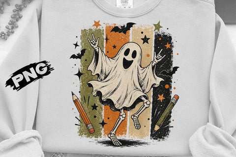 Retro Halloween Ghost Teacher PNG Design SVG DesignDestine 
