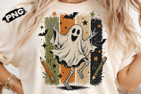 Retro Halloween Ghost Teacher PNG Design SVG DesignDestine 
