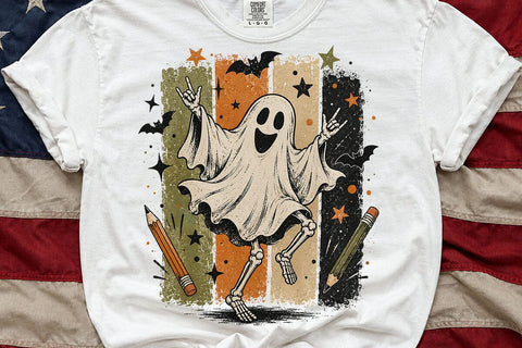 Retro Halloween Ghost Teacher PNG Design SVG DesignDestine 