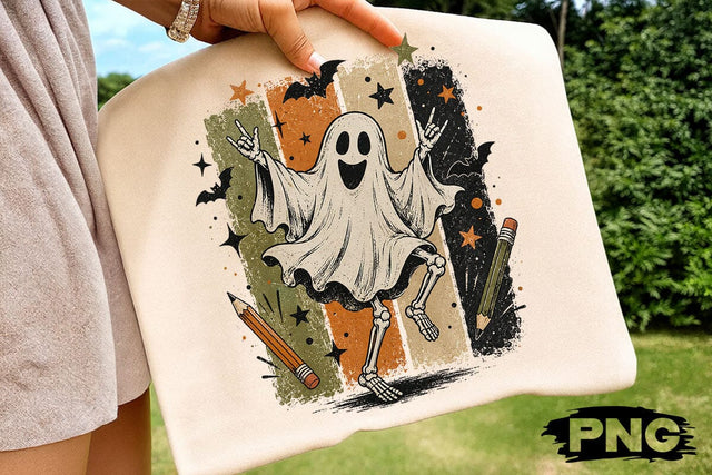 Retro Halloween Ghost Teacher PNG Design SVG DesignDestine 