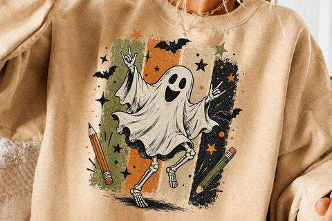 Retro Halloween Ghost Teacher PNG Design SVG DesignDestine 