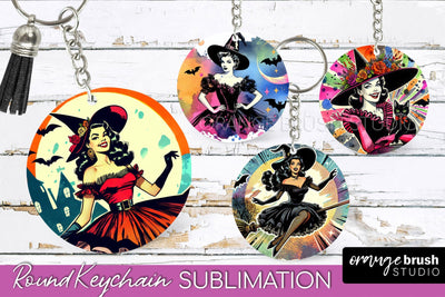 Retro Halloween Keychain - Witch Keychain Sublimation 4 PNG Sublimation OrangeBrushStudio 