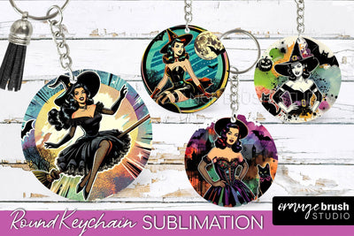 Retro Halloween Keychain - Witch Keychain Sublimation 4 PNG Sublimation OrangeBrushStudio 