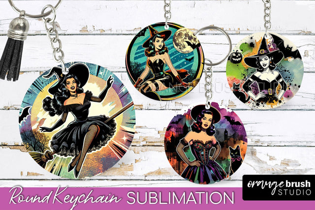 Retro Halloween Keychain - Witch Keychain Sublimation 4 PNG Sublimation OrangeBrushStudio 