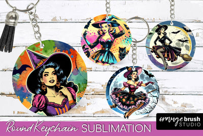 Retro Halloween Keychain - Witch Keychain Sublimation 4 PNG Sublimation OrangeBrushStudio 