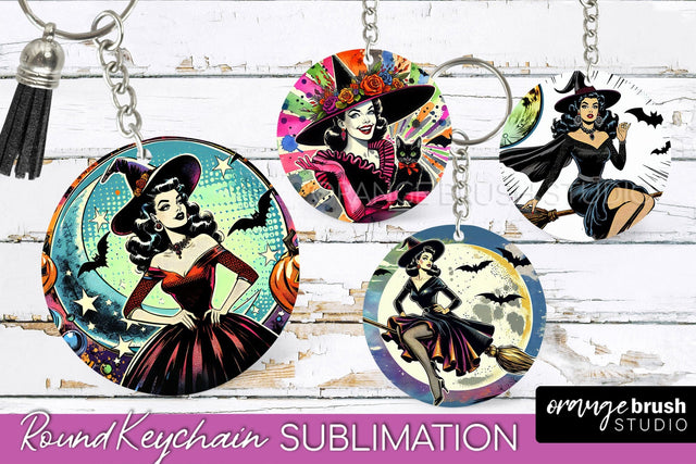 Retro Halloween Keychain - Witch Keychain Sublimation 4 PNG Sublimation OrangeBrushStudio 