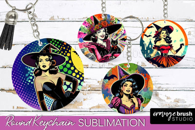 Retro Halloween Keychain - Witch Keychain Sublimation 4 PNG Sublimation OrangeBrushStudio 
