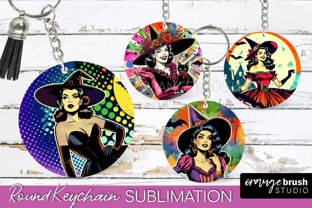 Retro Halloween Keychain - Witch Keychain Sublimation 4 PNG Sublimation OrangeBrushStudio 