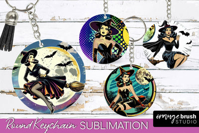 Retro Halloween Keychain - Witch Keychain Sublimation 4 PNG Sublimation OrangeBrushStudio 