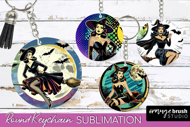 Retro Halloween Keychain - Witch Keychain Sublimation 4 PNG Sublimation OrangeBrushStudio 