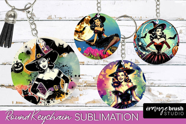 Retro Halloween Keychain - Witch Keychain Sublimation 4 PNG Sublimation OrangeBrushStudio 