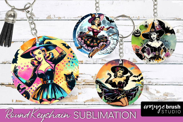 Retro Halloween Keychain - Witch Keychain Sublimation 4 PNG Sublimation OrangeBrushStudio 